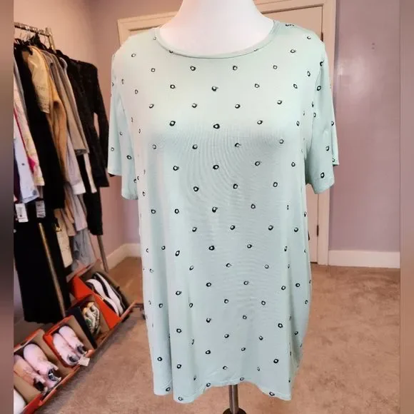 Alfani mint green crew neck dot pattern top tee 2X - Picture 1 of 7